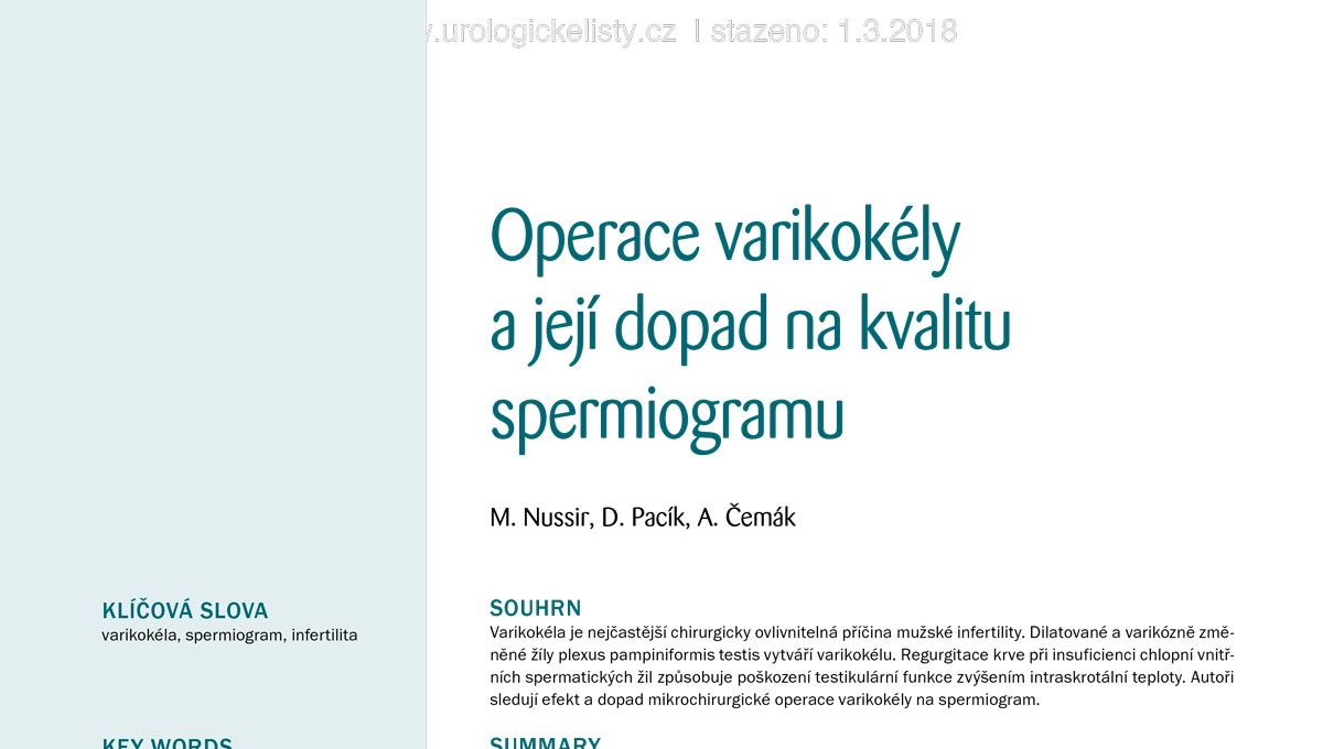 Urologické listy 2015 Operace varikokély a její dopad na kvalitu  spermiogramu